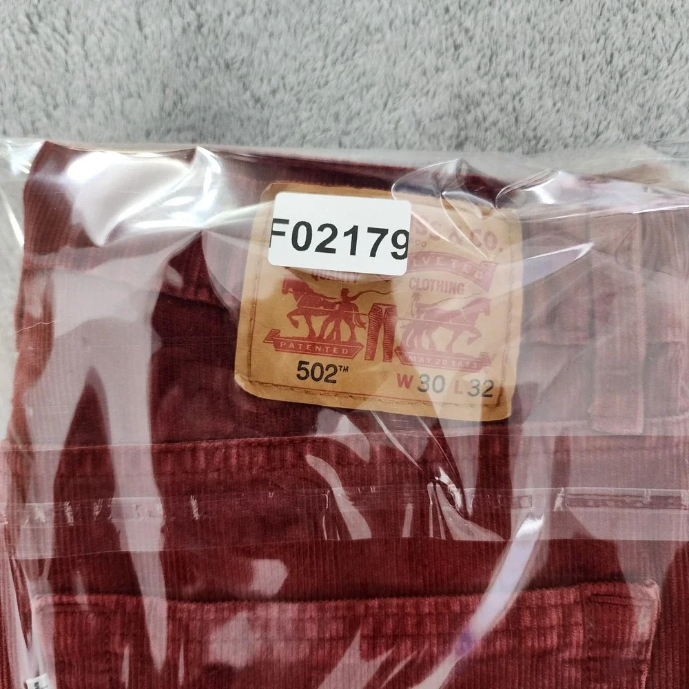 Levi's 502 Jeans Mens 30x28.5 Red Corduroy Regular Fit Tapered Stretch Casual